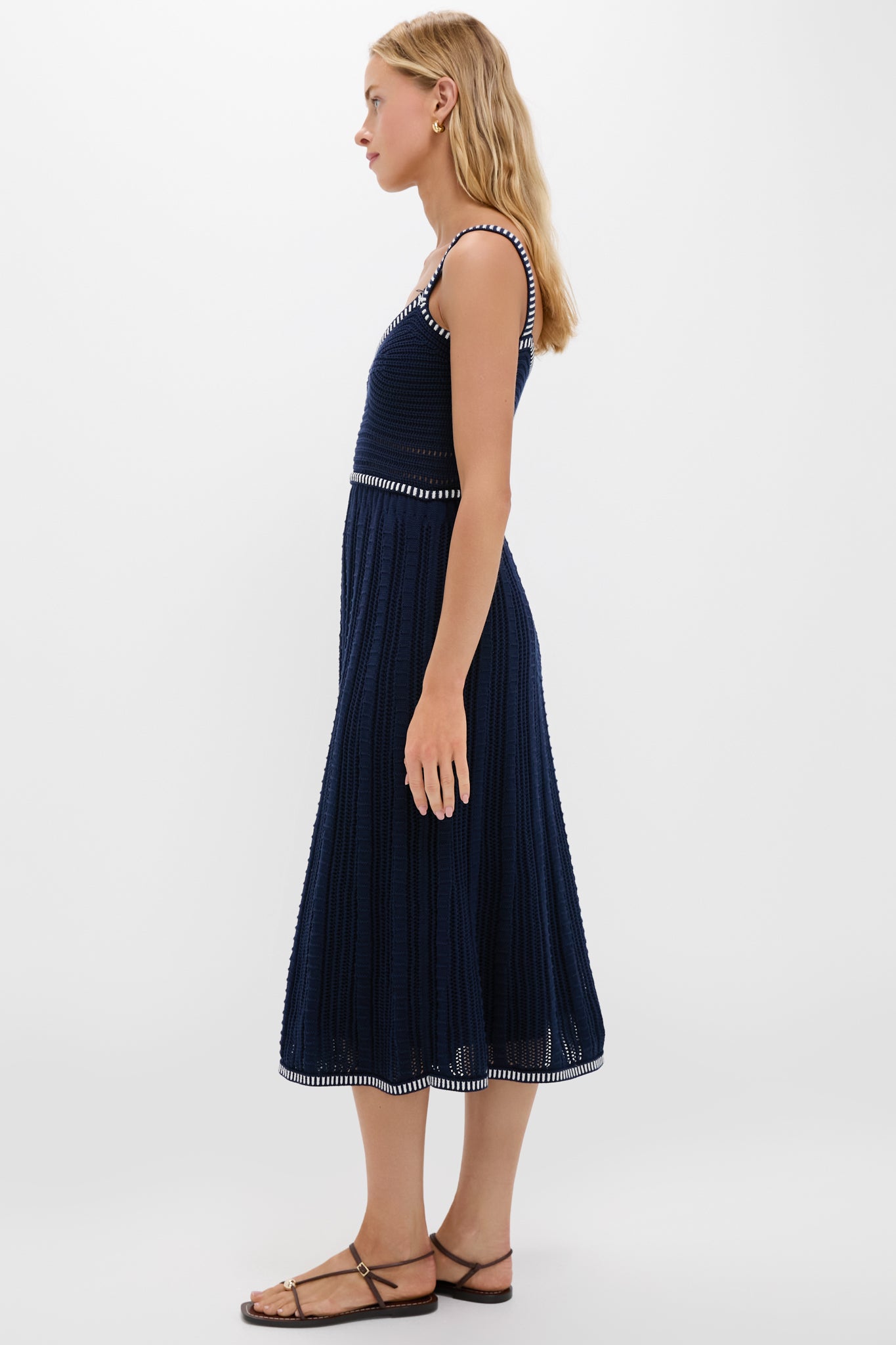 Navy with White Trim Knit Anne Dress | Hyacinth House