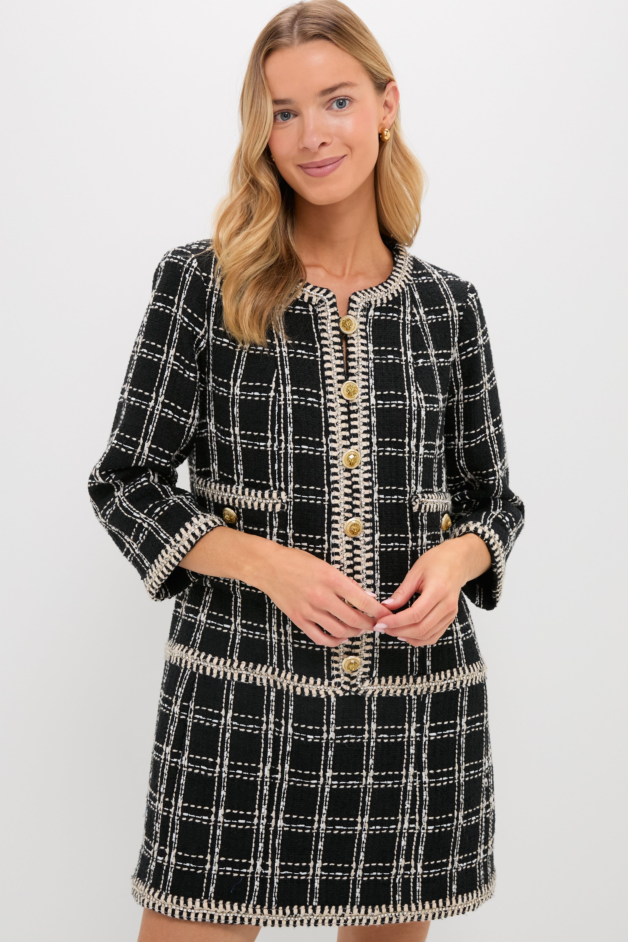 Embellished Black Tweed Onassis Dress