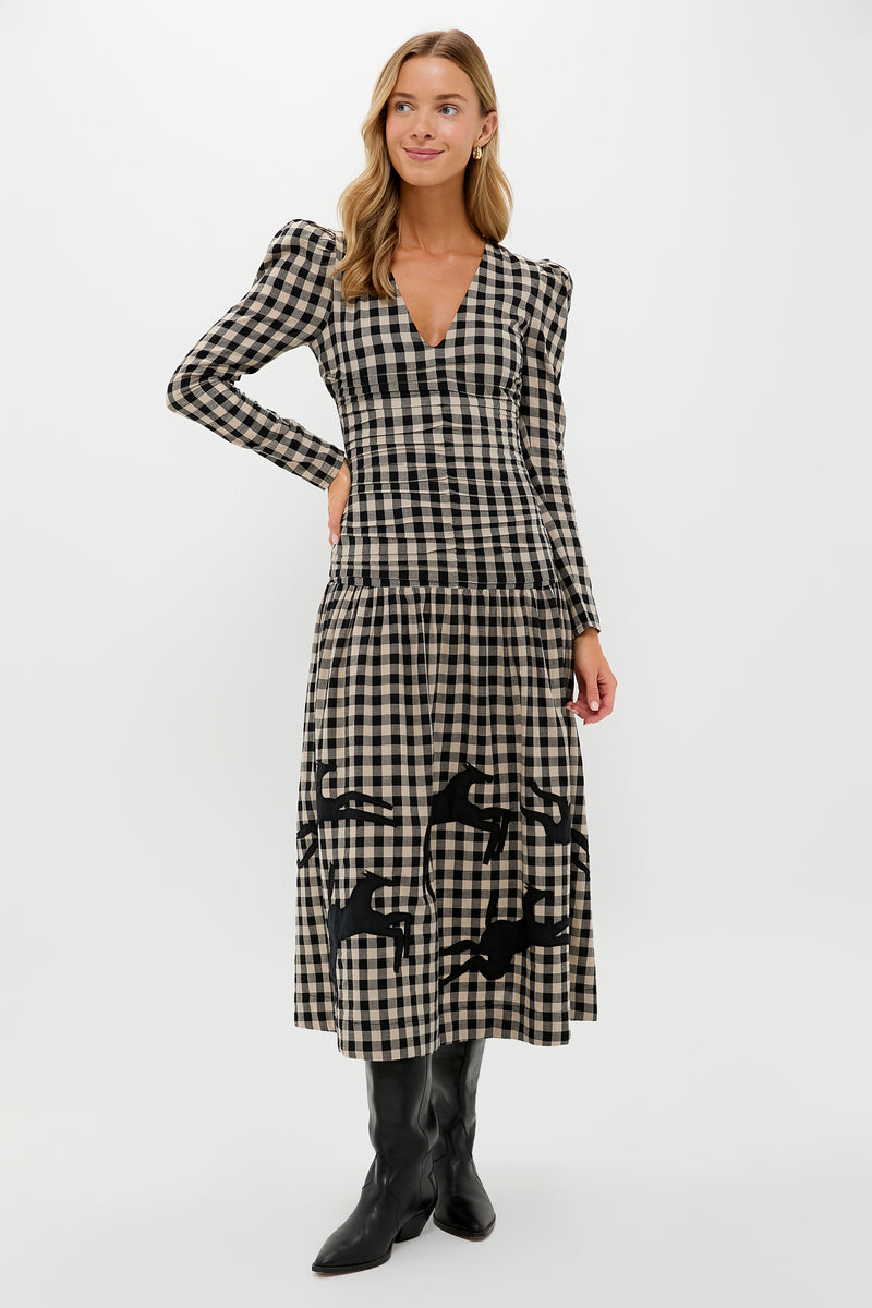 Black Plaid Malika Midi Dress