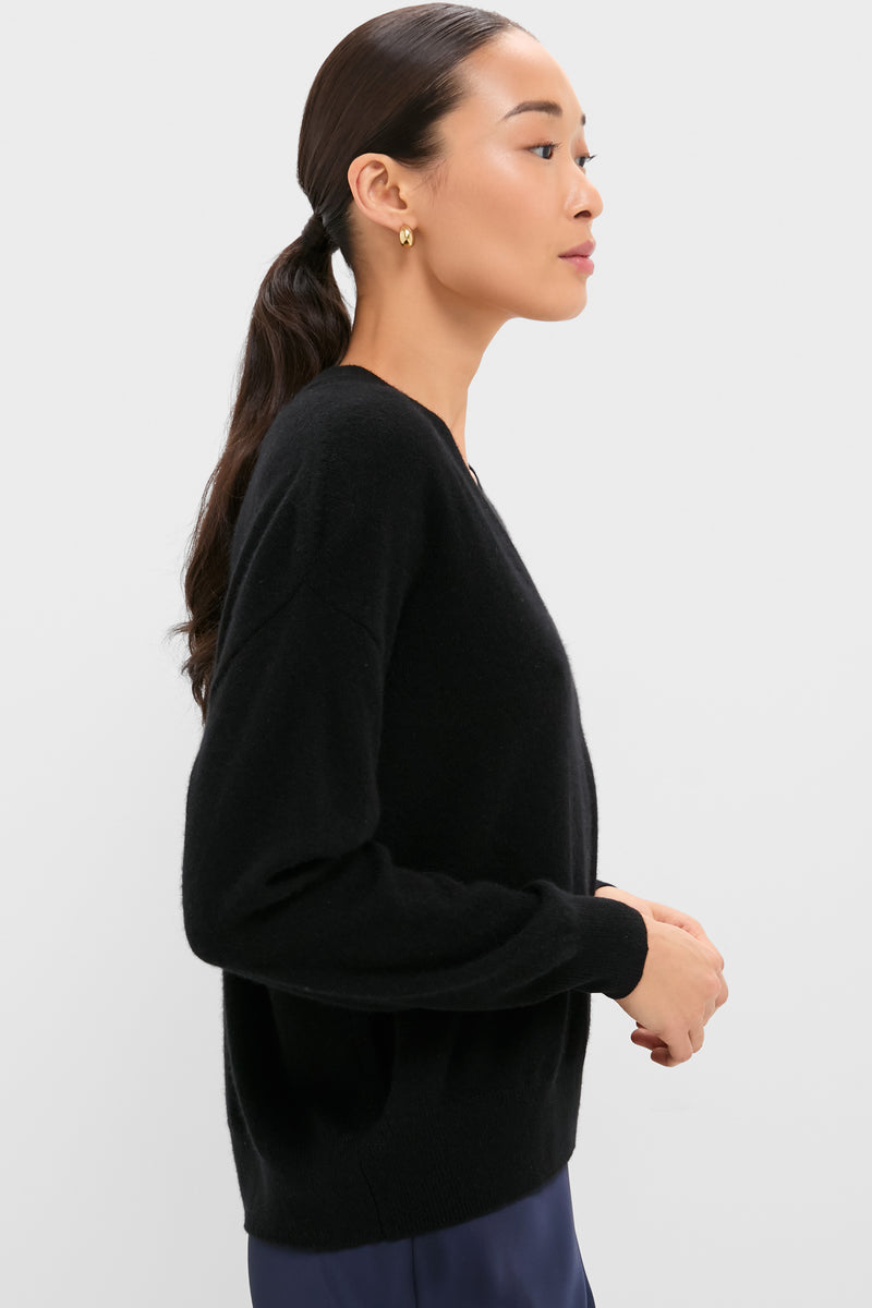Black Emma Cashmere Boyfriend V-Neck