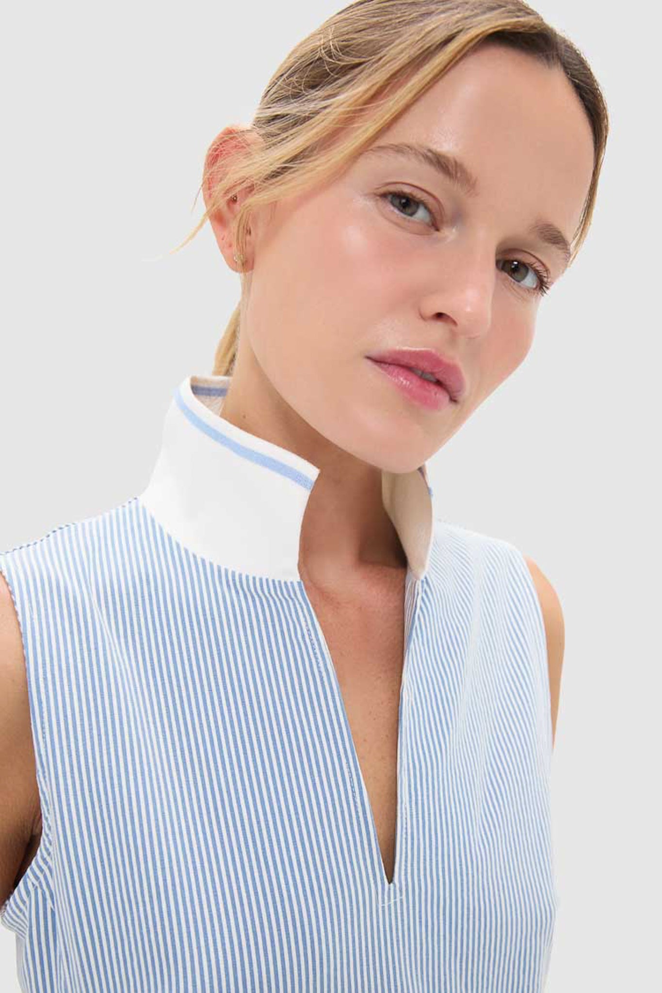 Blue and White Stripe Performance Seersucker Briar Golf Dress