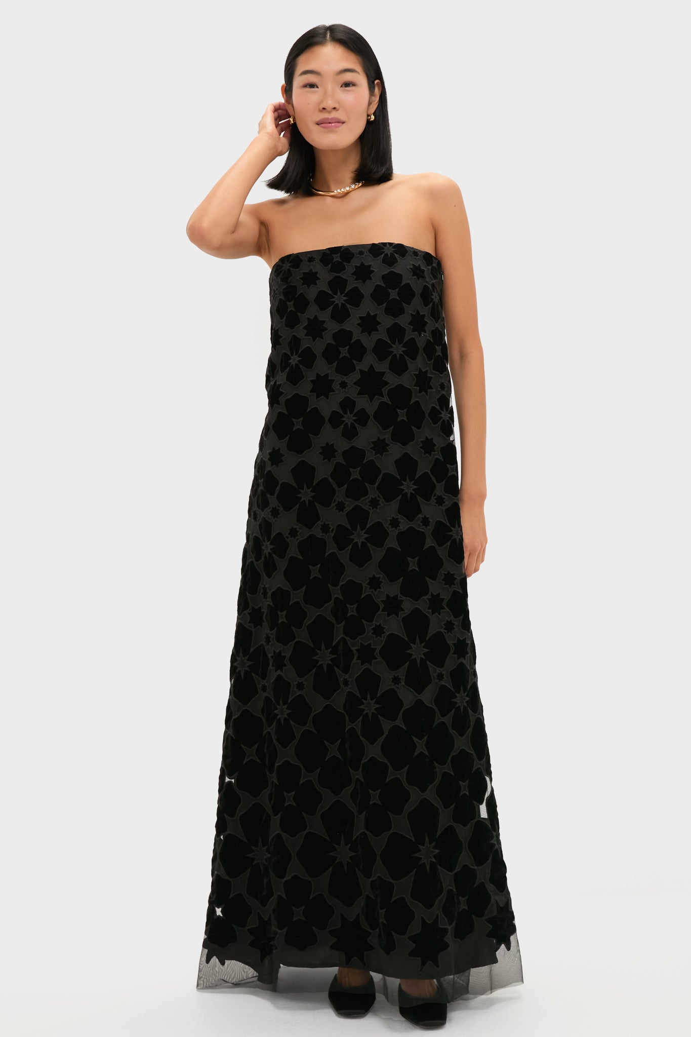 Black Burnout Velvet Genevieve Gown