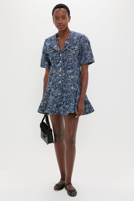 Mid Blue Stone Tapestry Denim Mini Dress