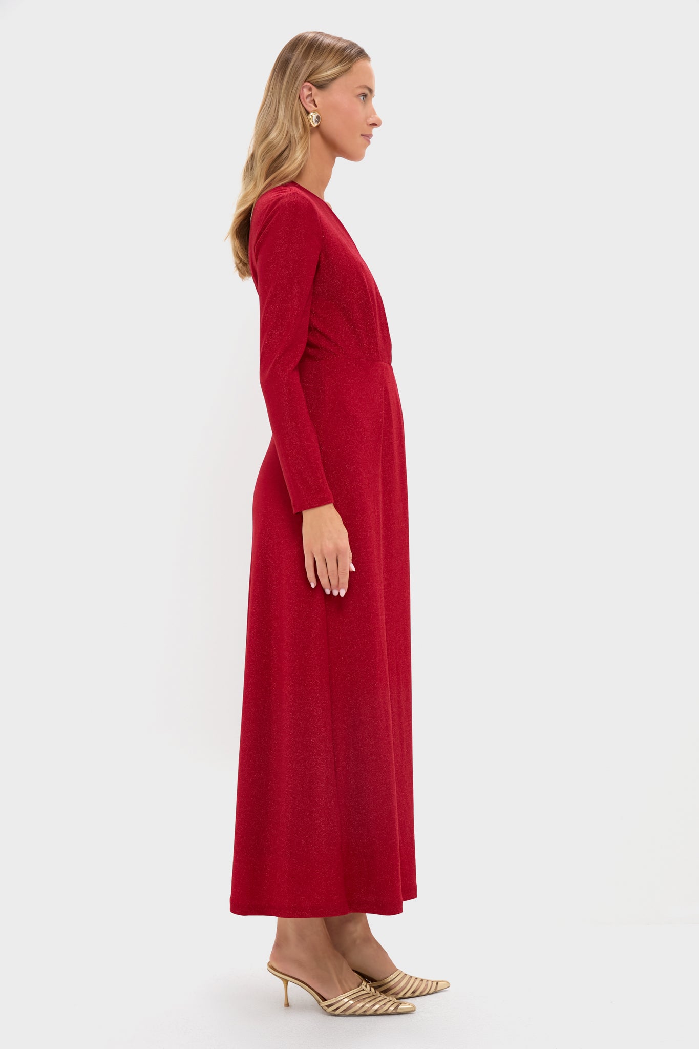 Red Shimmer V-Neck Angelina Gown