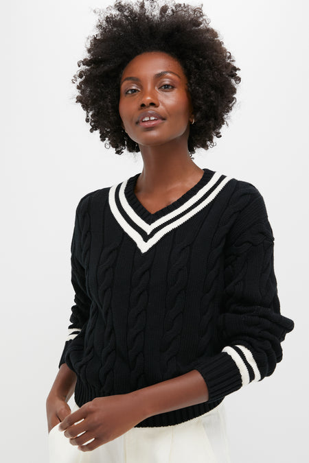 Polo Black and Cricket Cream Cotton Long Sleeve Crew Neck Pullover Sweater