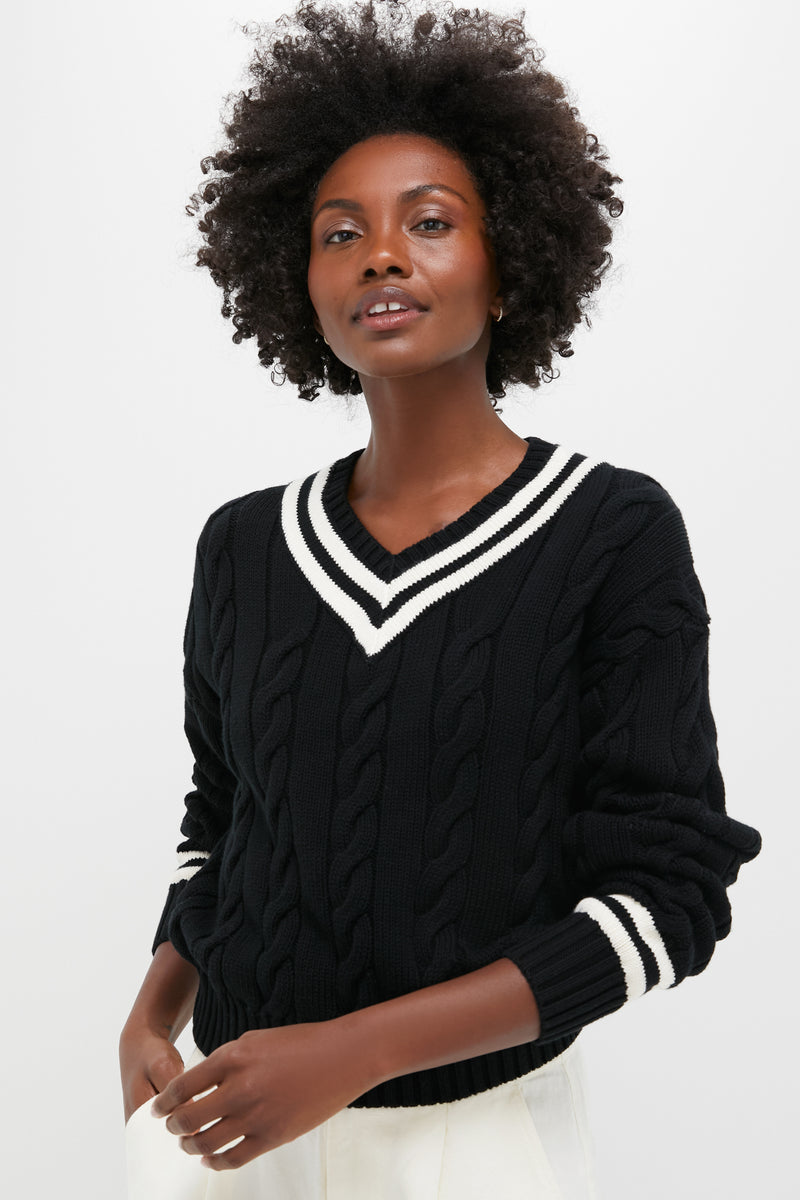 Polo Black and Cricket Cream Cotton Long Sleeve Crew Neck Pullover Sweater