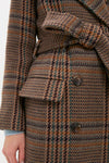 Brown Plaid Kolina Long Coat with Belt