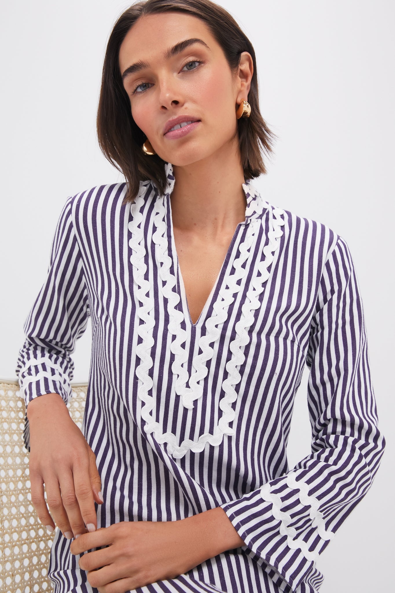 Navy and White Classic Caftan with Ric-Rac