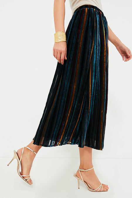 Multicolor Velvet Stripe Alba Skirt