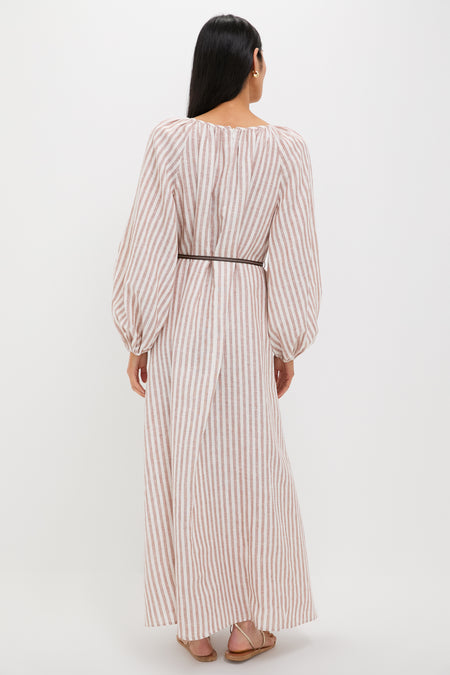 Tan Stripe Cascadian Maxi Dress