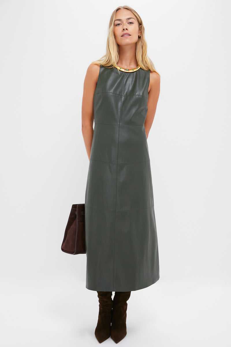 Dark Hunter Green Leather Manon Dress