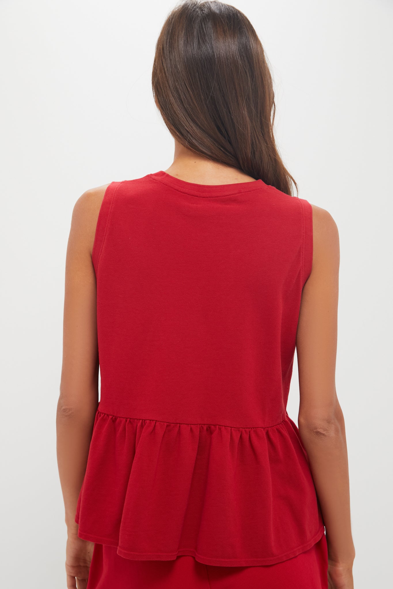 Red Pique Mercer Peplum Top