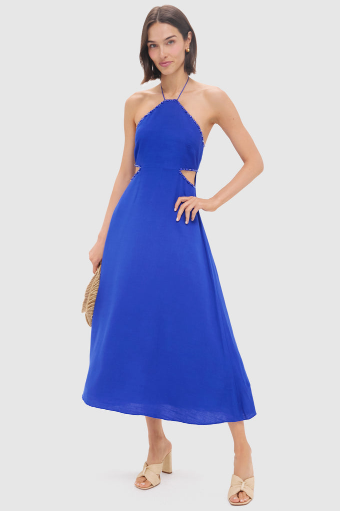 slim fit dress slacks Royal Blue Beaded Azure Midi Dress