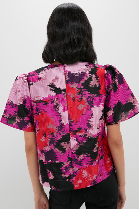 Pink and Red Lurex Abstract Jacquard Lyla Blouse