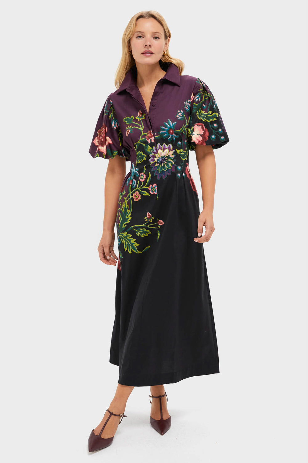 tie neck midi dress in midnight dutch floral tie neck midi dress in midnight dutch floral Midnight Moonflower Delaney Dress