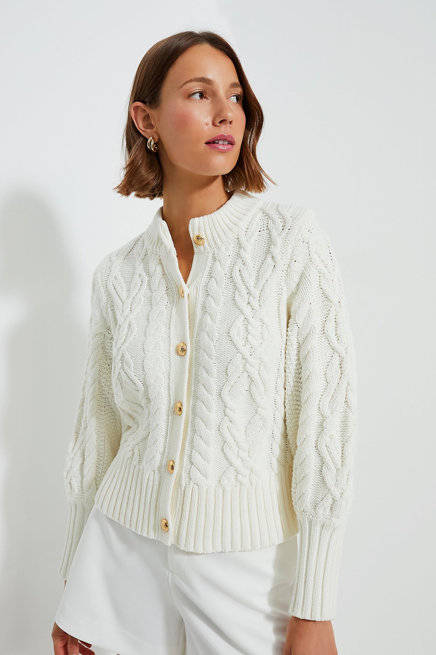 Cable Knit Older Women's Cardigan Sweaters C+D+M Women's