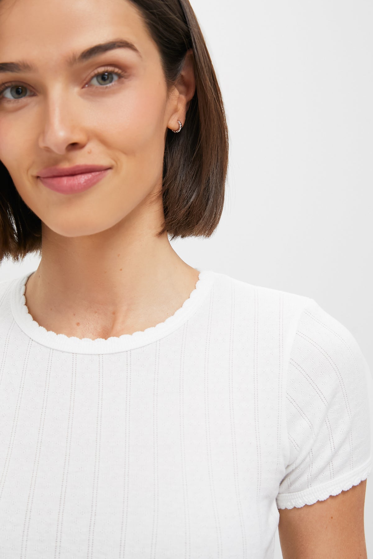 White Pointelle Slim Fit Tee