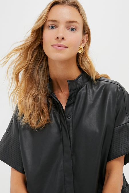 Black Leather Trapunto Stitch Sofia Shirt