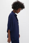 Navy Viscose Charmeuse Nautilus Blouse