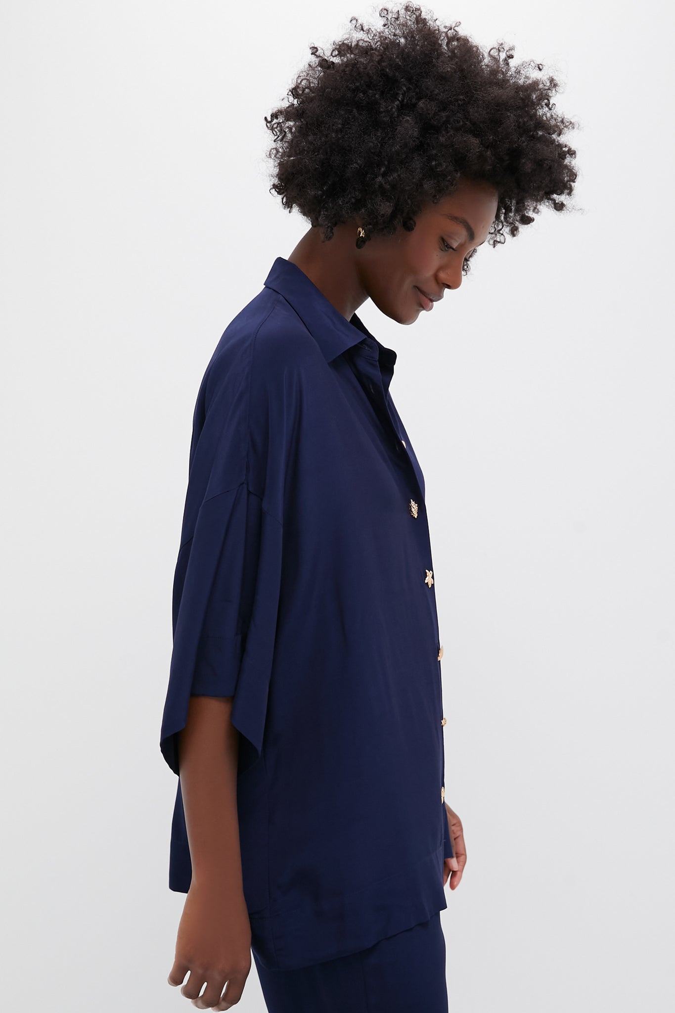 Navy Viscose Charmeuse Nautilus Blouse