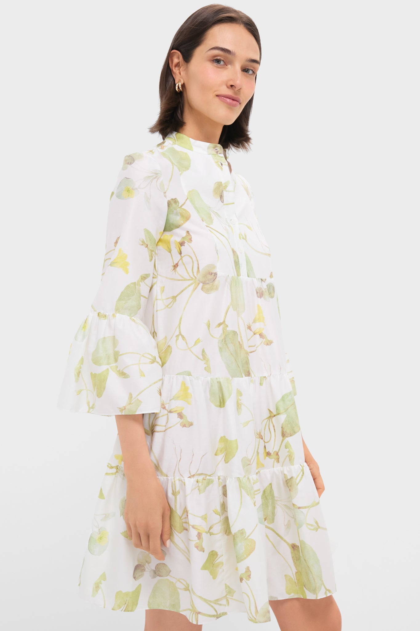 Lilypad Vine White Tiered Hem Mini Dress