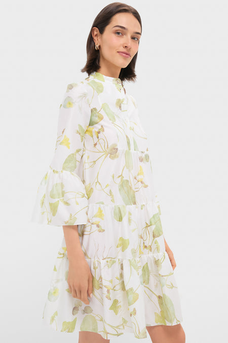 Lilypad Vine White Tiered Hem Mini Dress