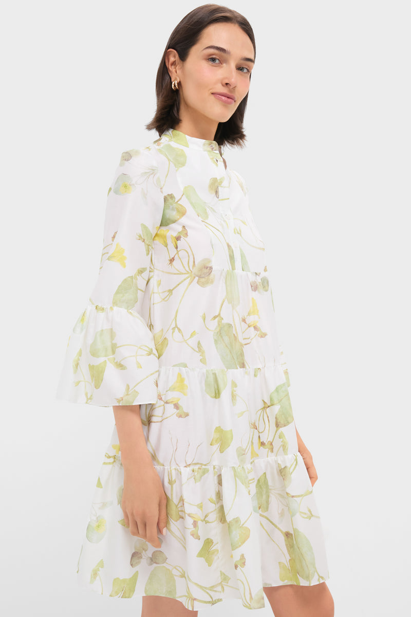 Lilypad Vine White Tiered Hem Mini Dress