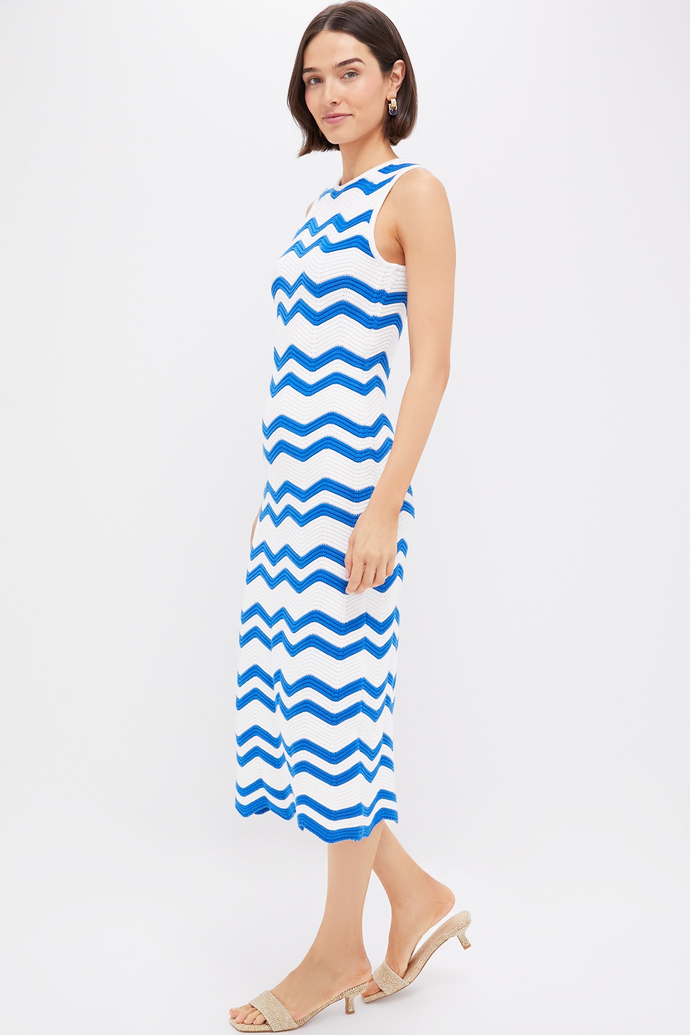 Blue & White Zig-Zag Stripe Mykonos Knit Maxi Dress