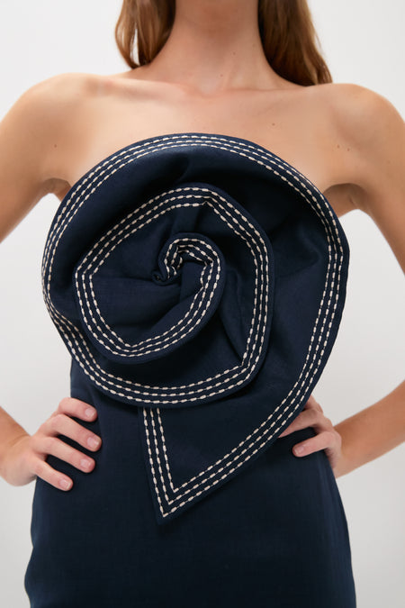 Navy Tactos Embroidered Maxi Dress