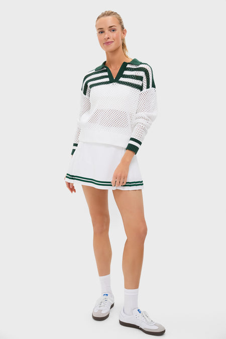 White and Green Mesh Fischer Sweater