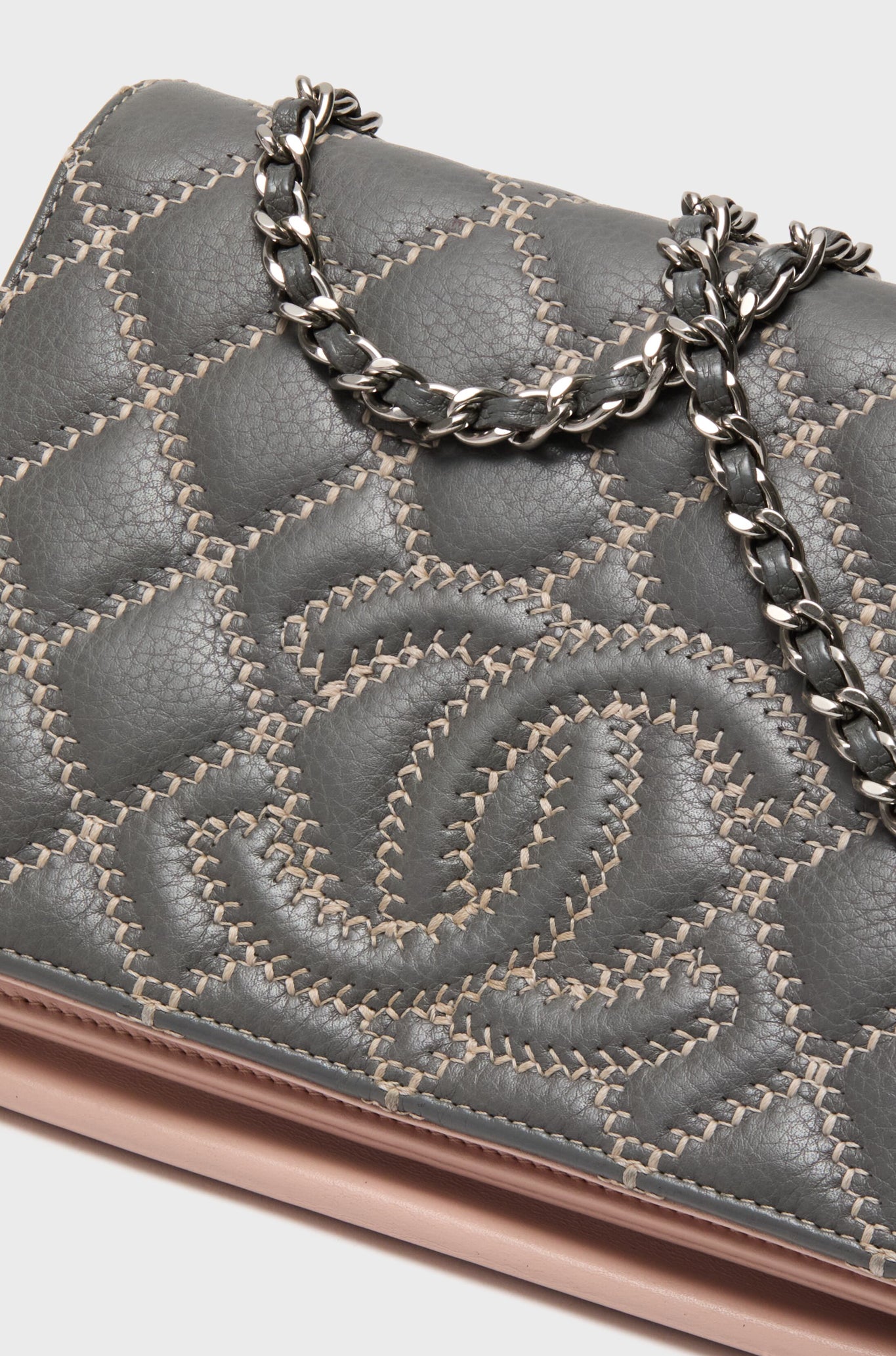CHANEL Grey Wild Stitch Wallet on Chain