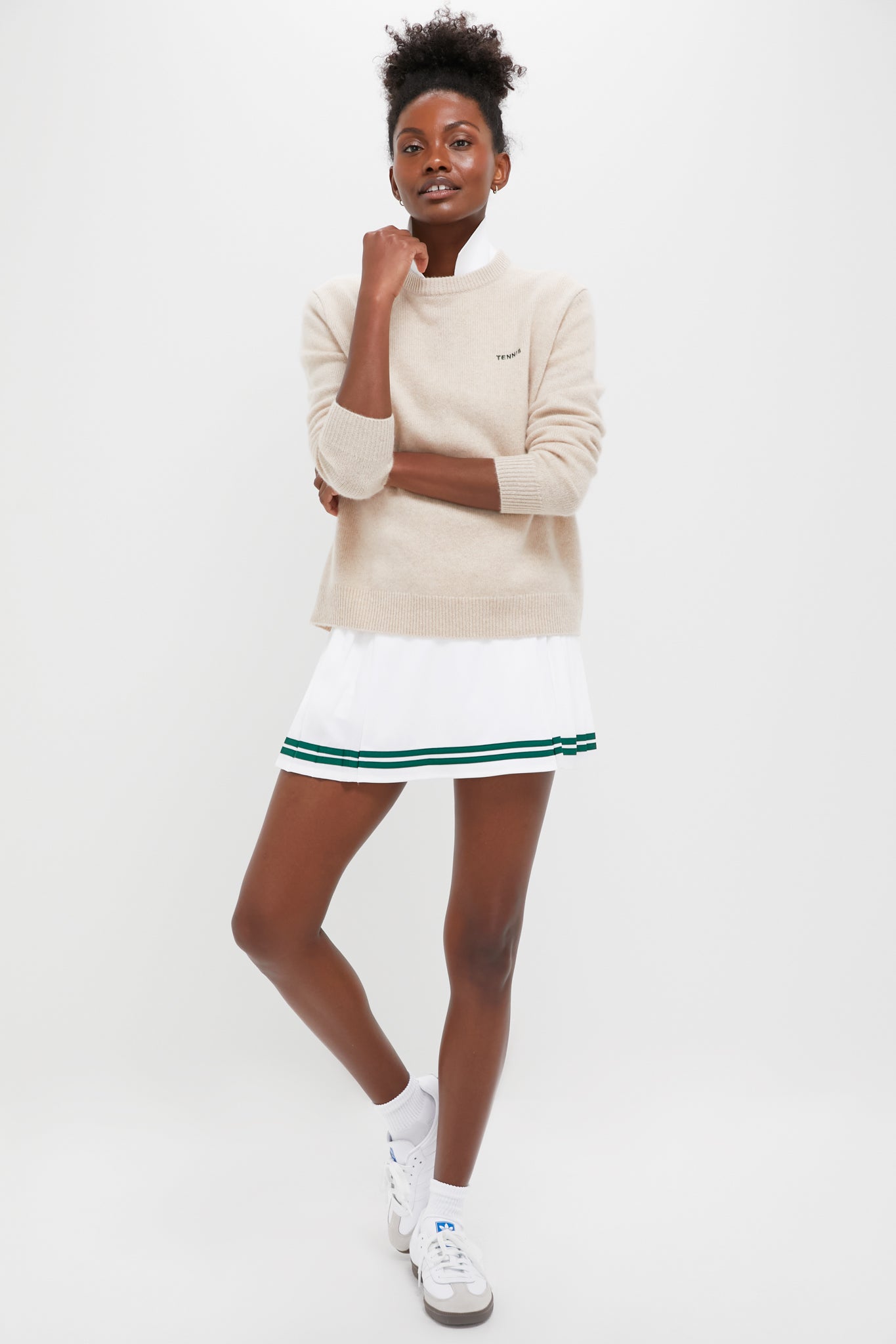 White Pleated 14 Inch Performance Jersey Lillian Tennis Skirt