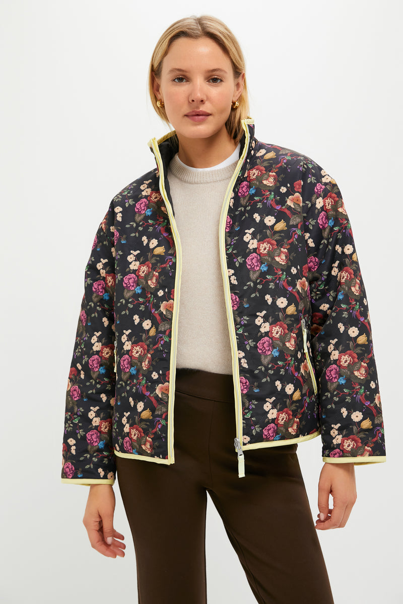 Reversible Black and Baroque Floral Quilted Mallory Jacket
