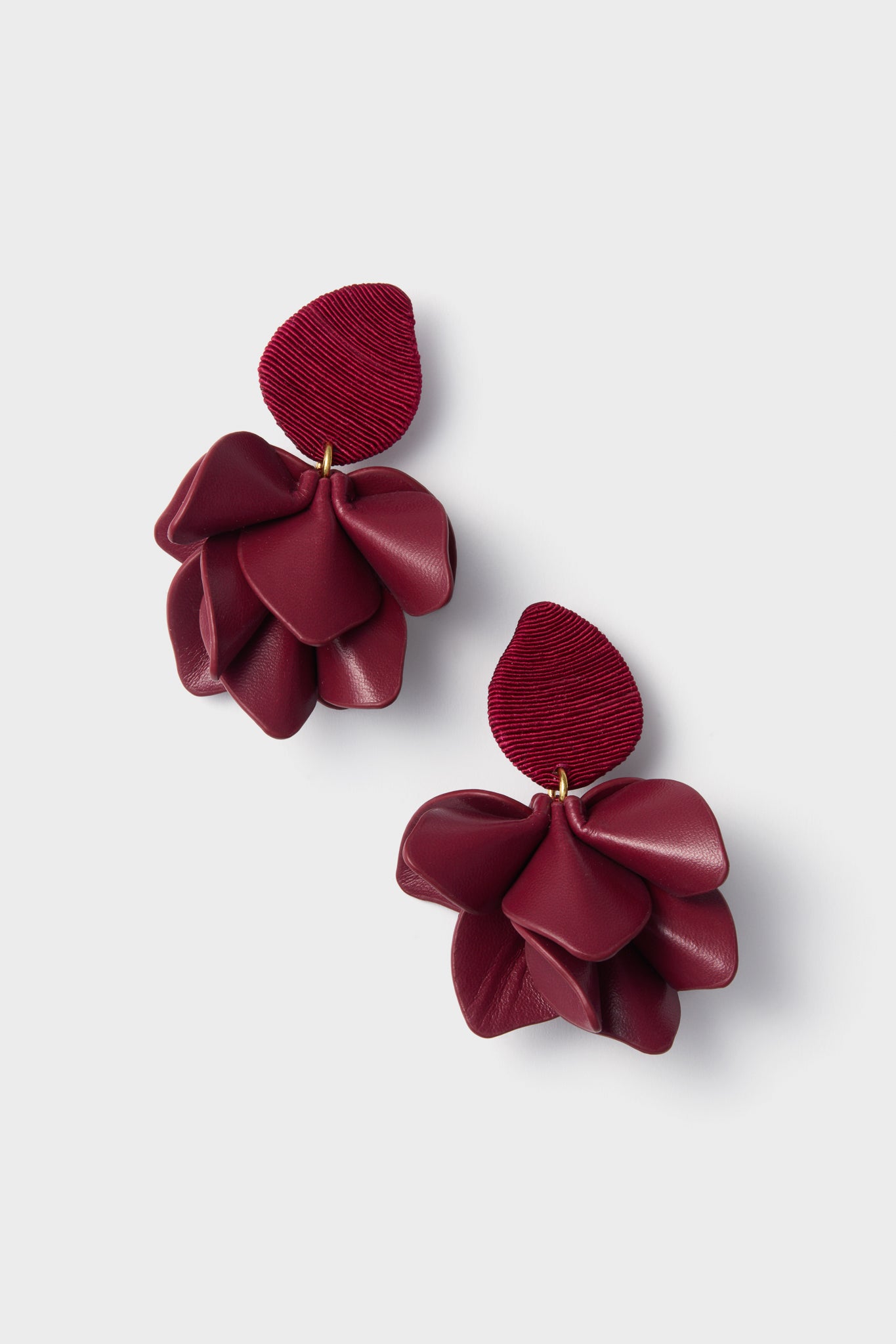 Oxblood Silk and Leather Orchid Earrings
