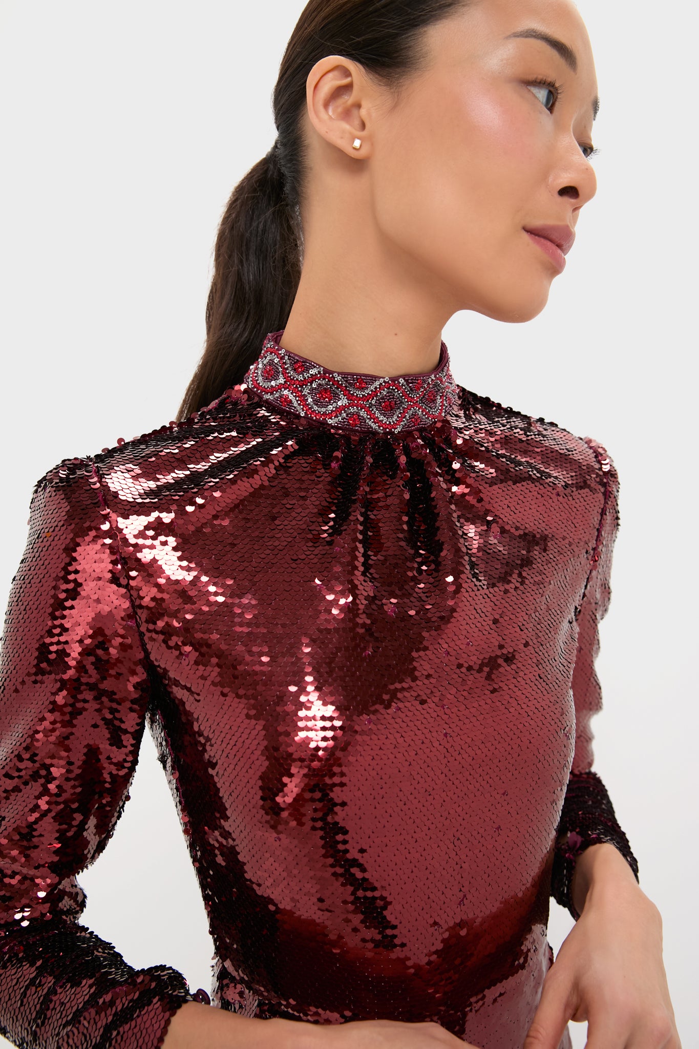 Deep Garnet Sequin Jena Maxi Dress