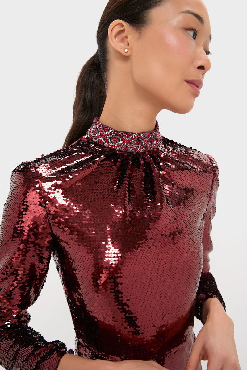Deep Garnet Sequin Jena Maxi Dress