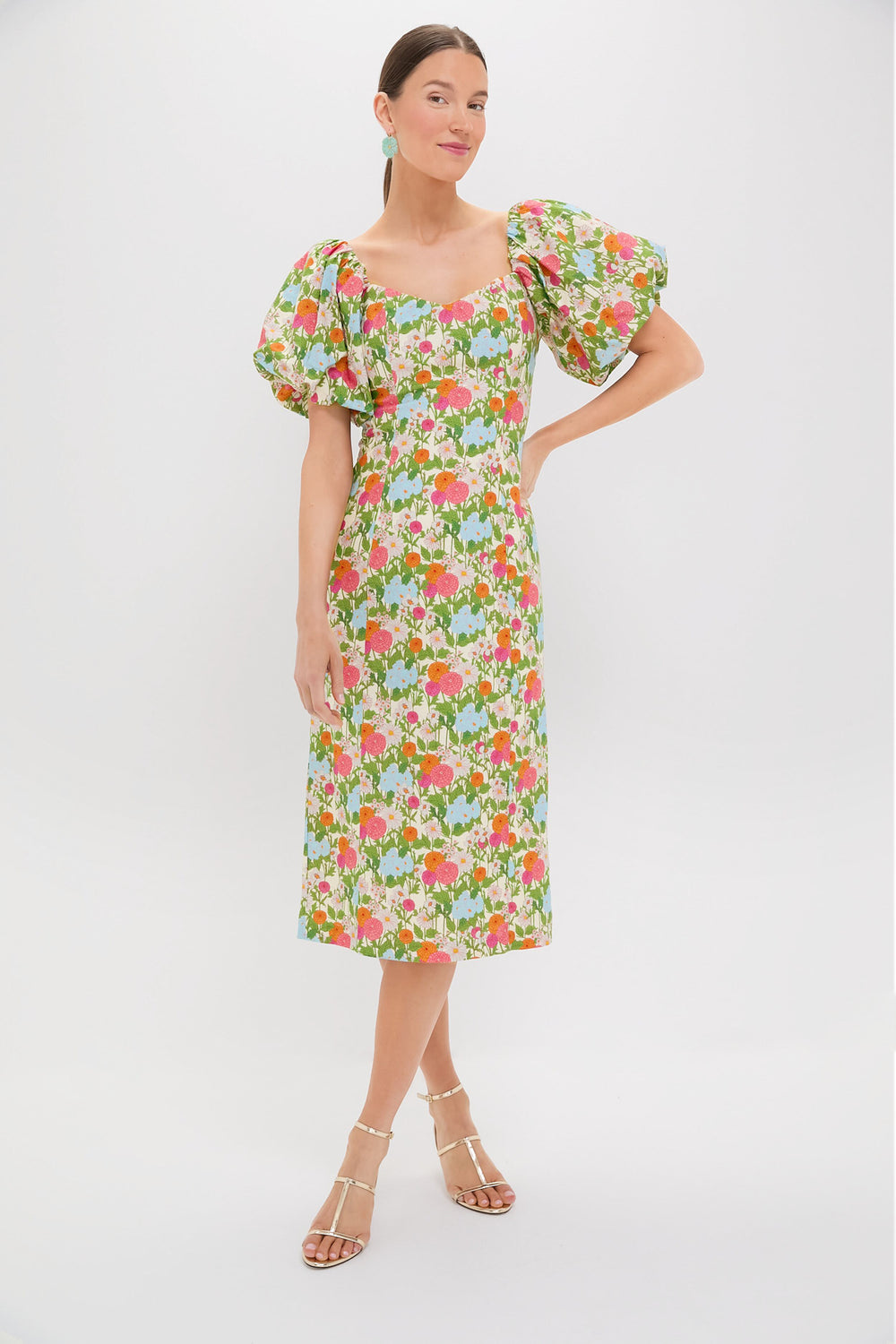 Green Multi Begonia Floral Sallie Midi Dress | Hyacinth House Green Multi Begonia Floral Sallie Midi Dress | Hyacinth House