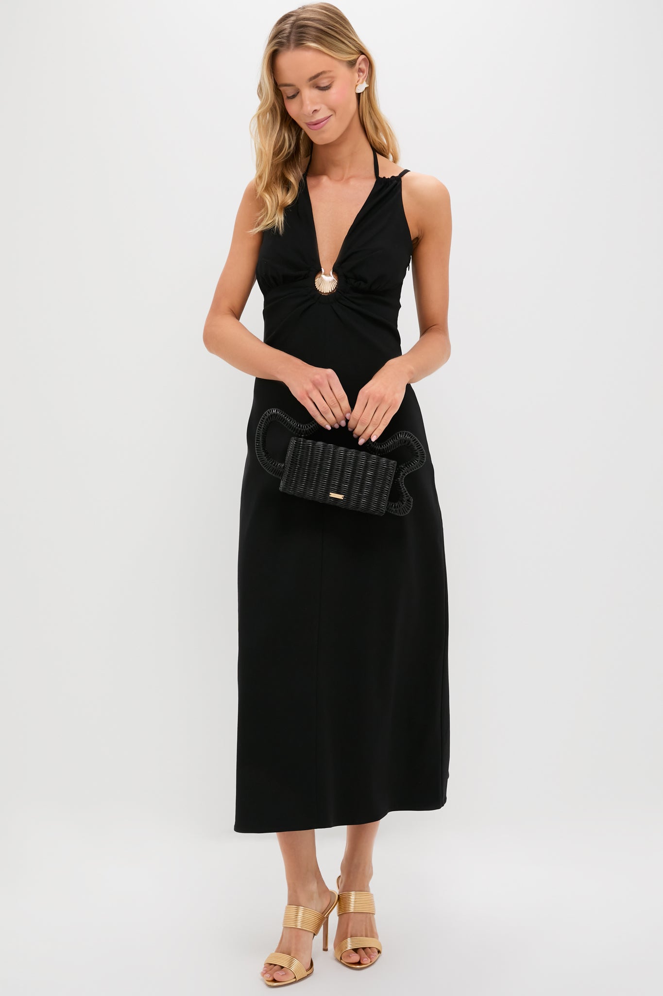 Black Seashell Dionis Midi Dress