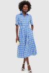Painted Gingham Blue Rubie Midi Dress