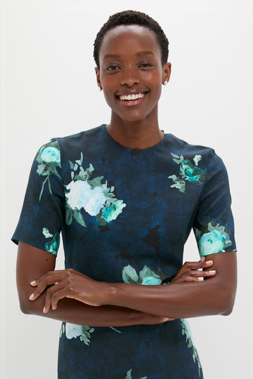 Abstract Rose Navy Short Sleeve Top