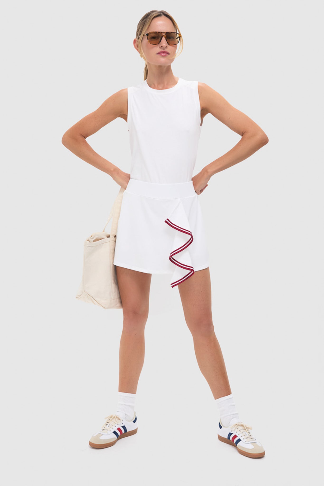 White Faux Wrap 14 Inch Performance Jersey Alexis Tennis Skirt