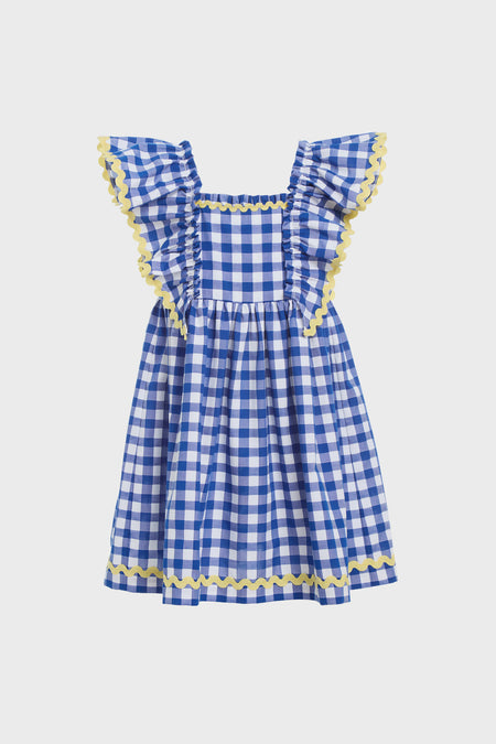 Blue Neci Gingham Flutter Sleeve Dress