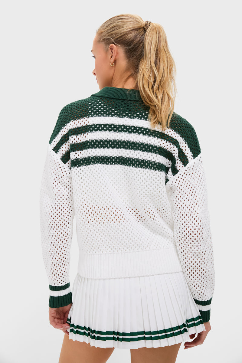 White and Green Mesh Fischer Sweater