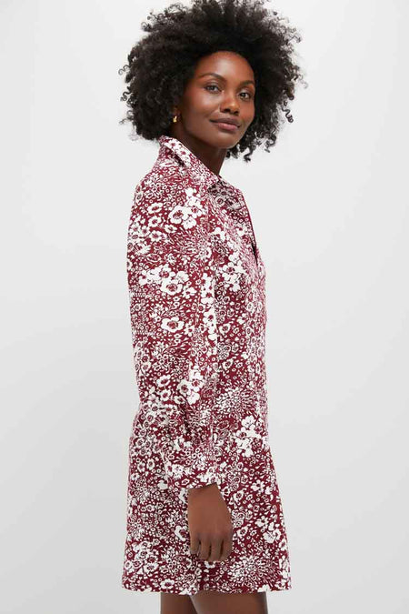 Maroon Floral Front Zip Begonia Mini Dress