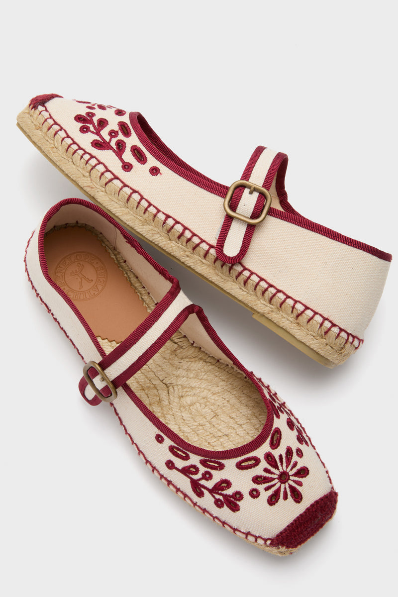 Ivory and Red Mary Jane Flora Broderie Espadrilles
