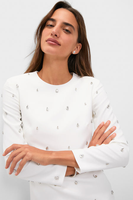 White with Crystal Kenna Long Sleeve Mini Dress