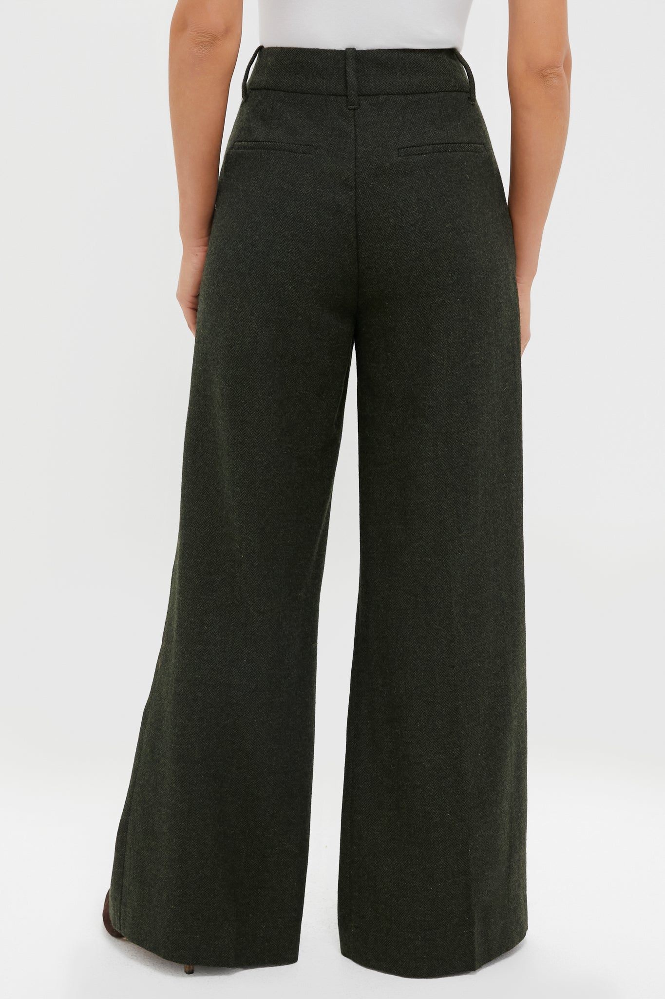 Hunter Green Tweed Herringbone Wide Leg Watson Trousers