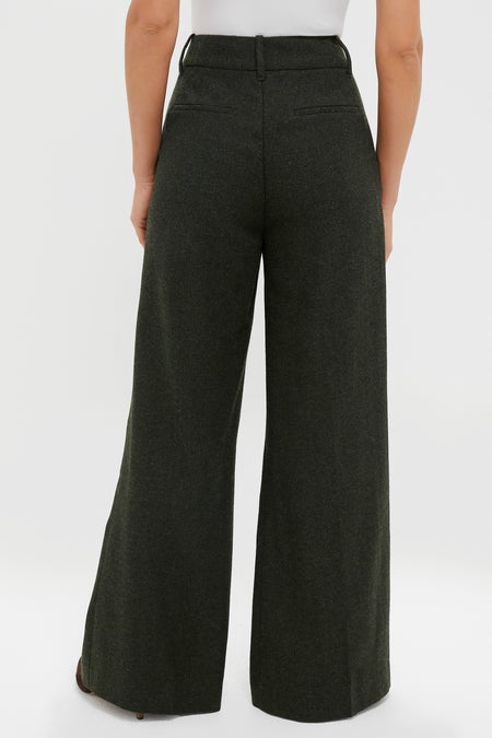 Hunter Green Tweed Herringbone Wide Leg Watson Trousers