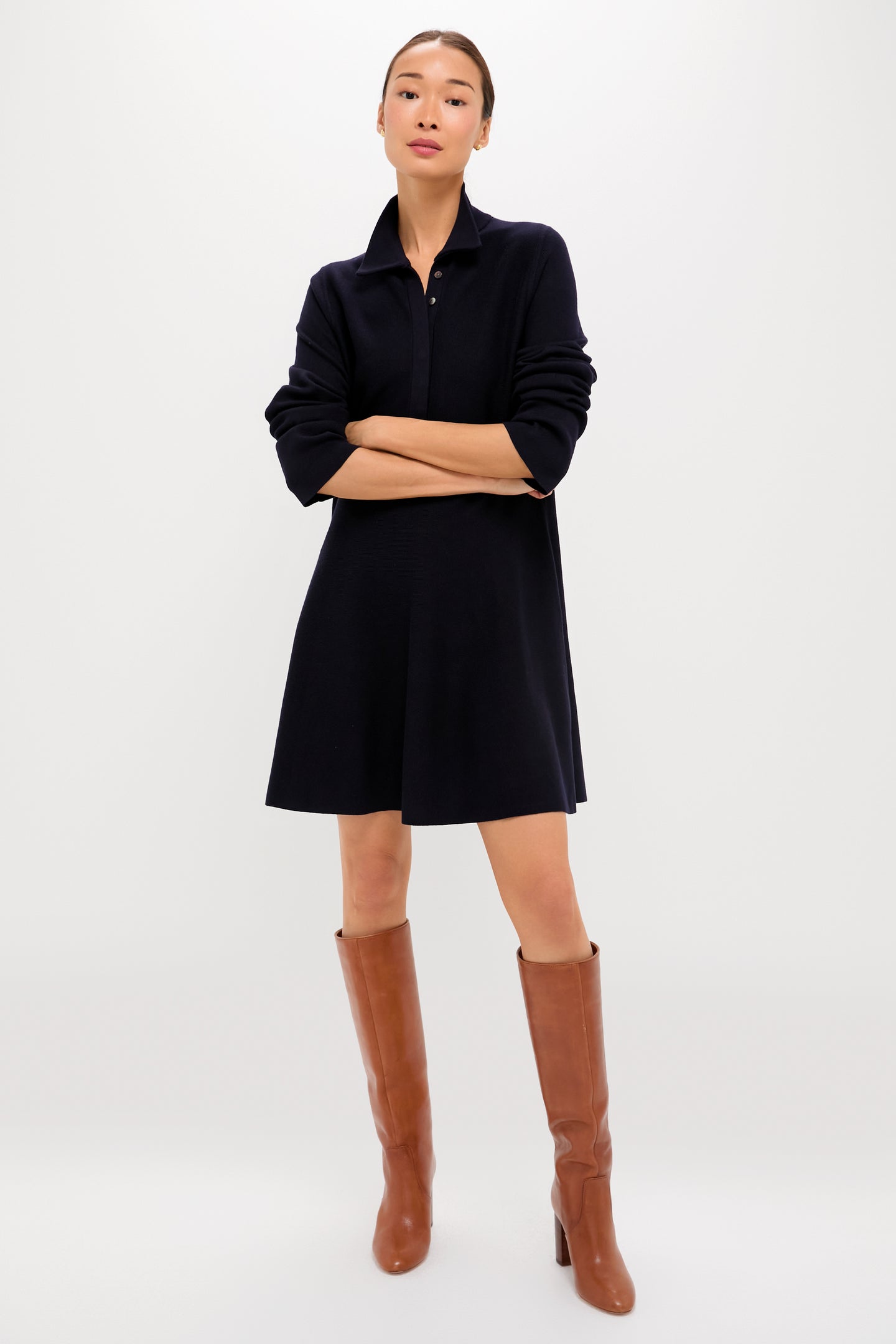 Navy Knit Callie Shirt Dress