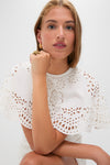 White Lula Embroidery Short Sleeve Mini Dress